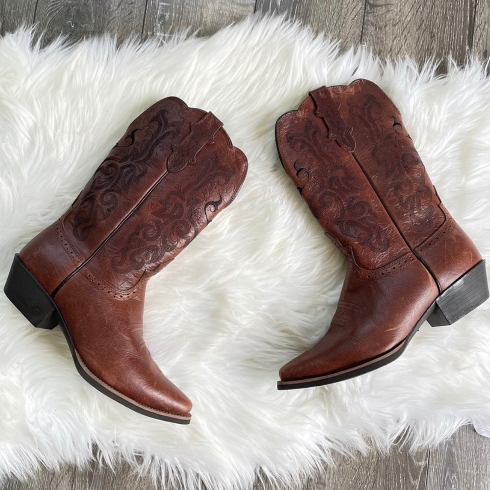 Justin cowgirl leather boots cowhide embroidery